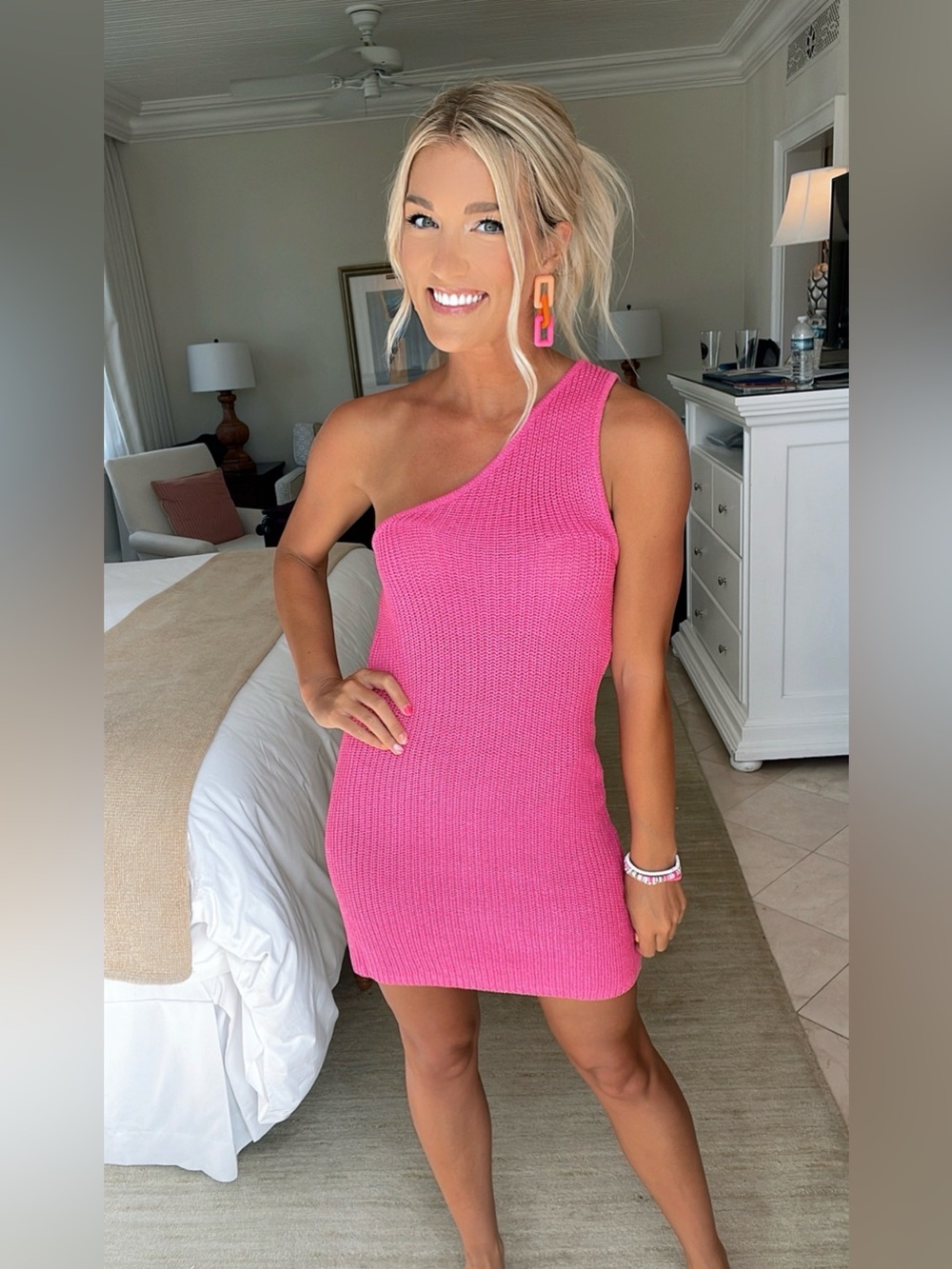 One Shoulder Pink Lily Dress